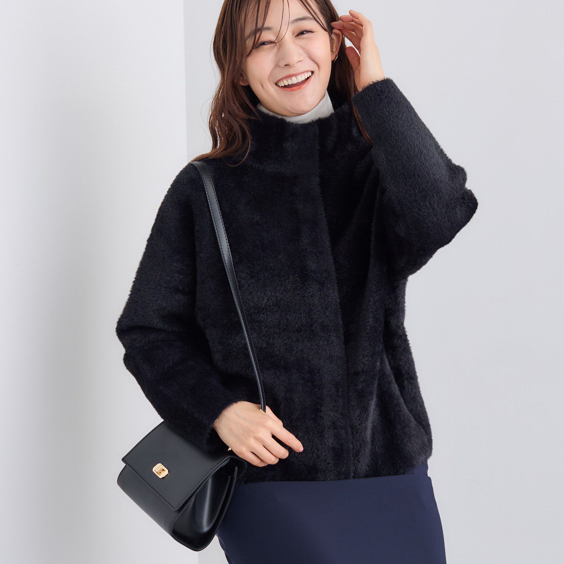 INDIVI「スタンドネック シャギーモールニット」|ニット・セーター|