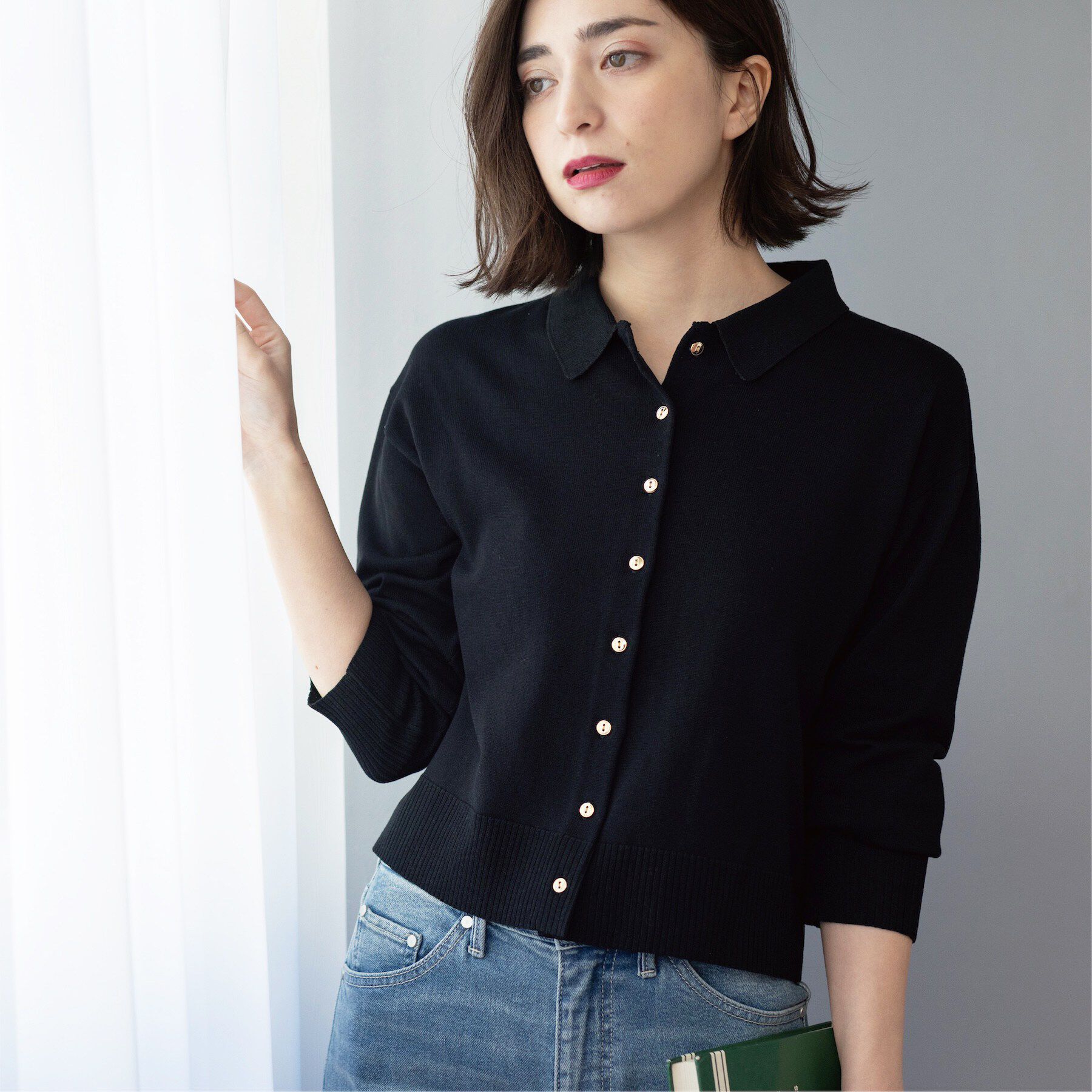 OPAQUE.CLIP「ポロネックカーディガン」|カーディガン|ブラック(019)