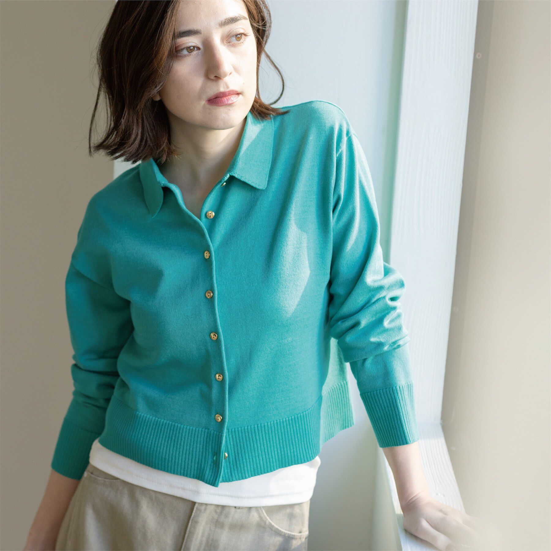 OPAQUE.CLIP「ポロネックカーディガン」|カーディガン|