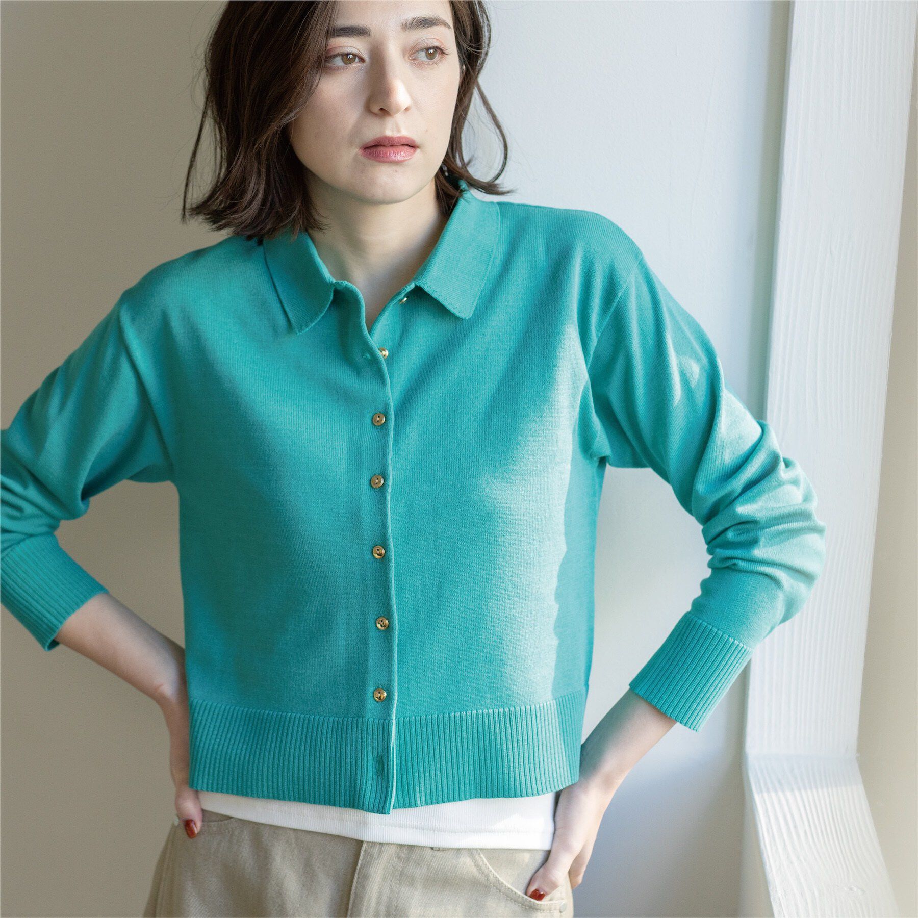 OPAQUE.CLIP「ポロネックカーディガン」|カーディガン|