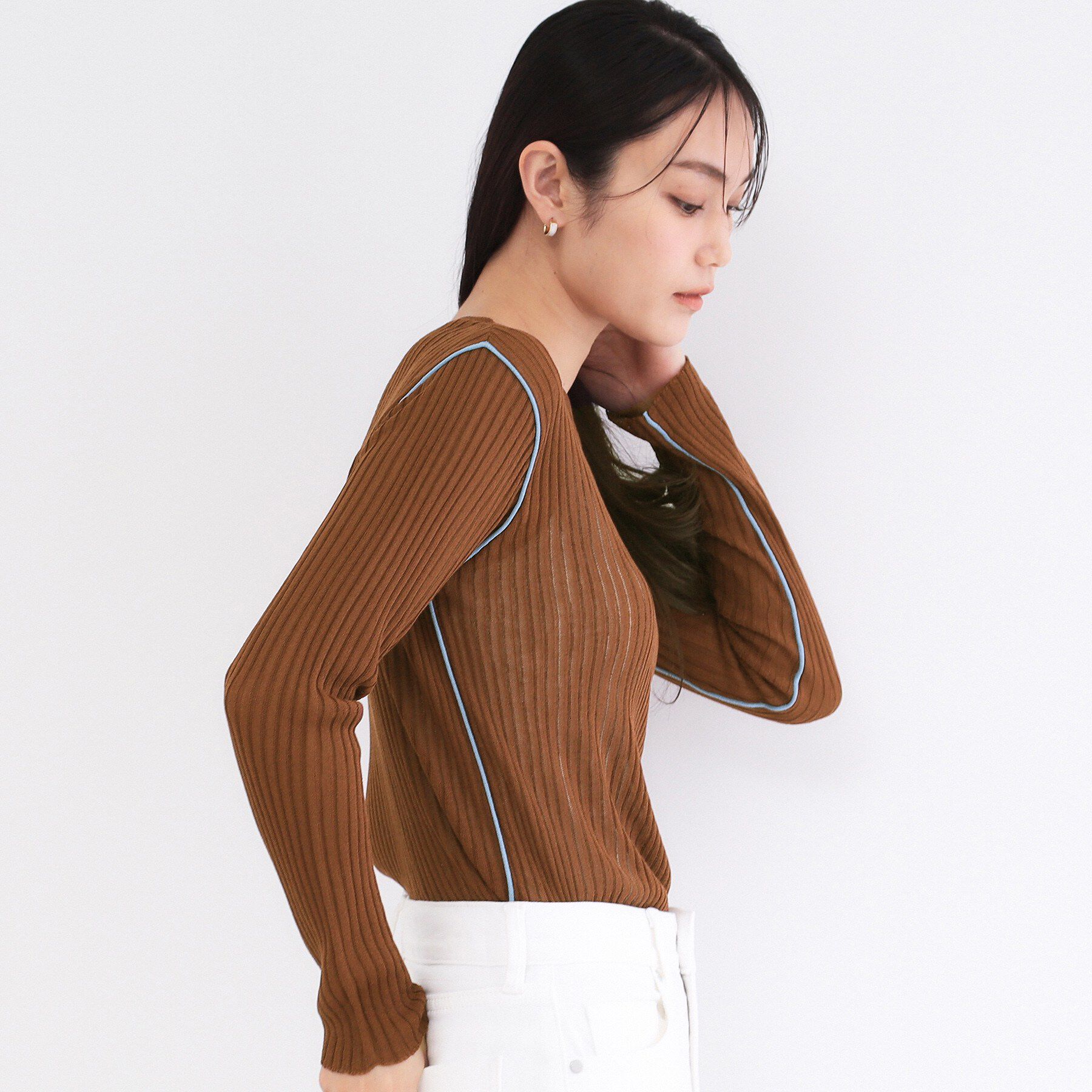 OPAQUE.CLIP「シアー配色クルーネックリブニット【洗濯機OK】」|ニット・セーター|