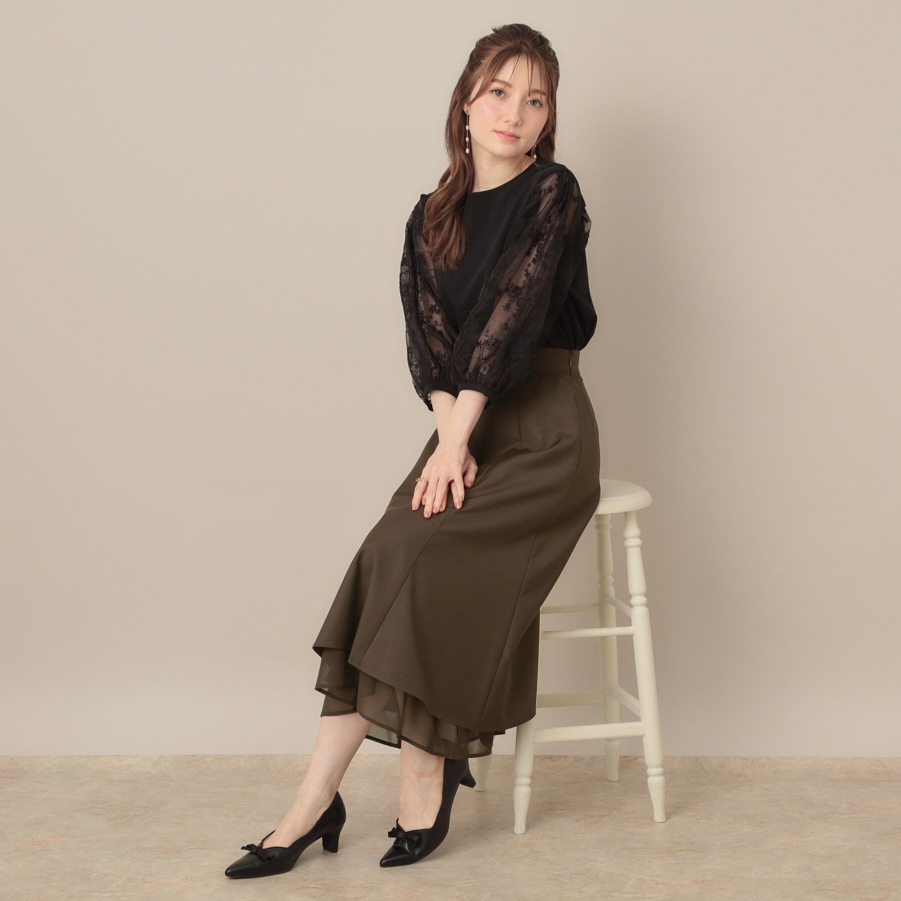 Couture broach「【マシンウォッシャブル・美シルエット】裾シアーフレアスカート」|スカート|