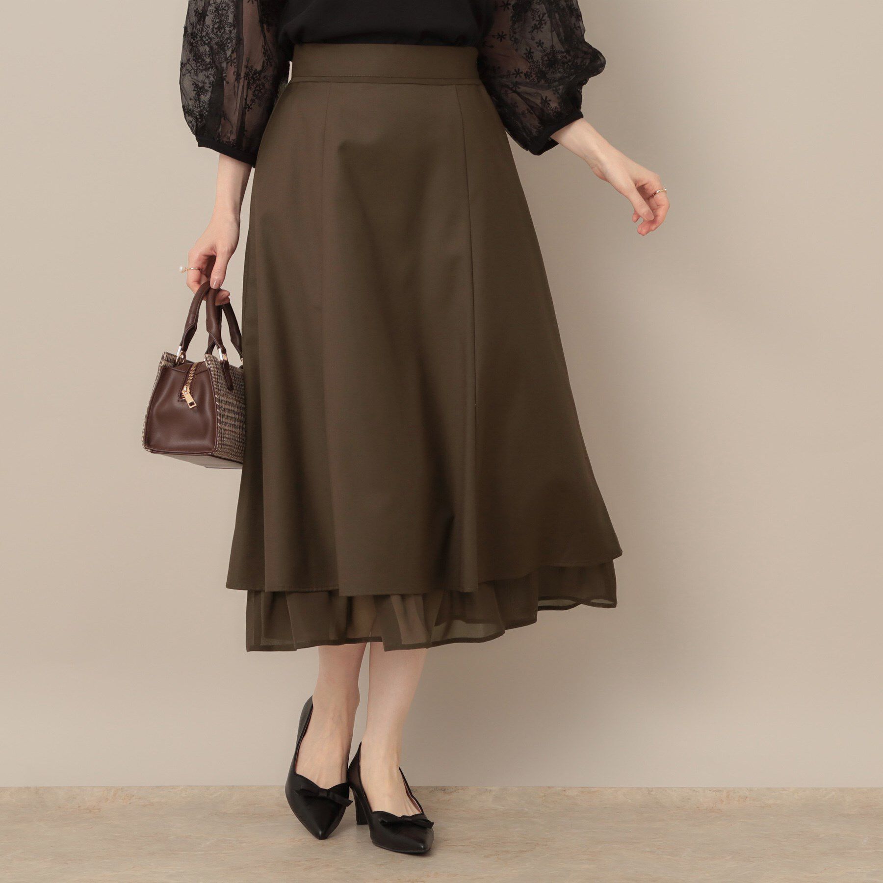 Couture broach「【マシンウォッシャブル・美シルエット】裾シアーフレアスカート」|スカート|