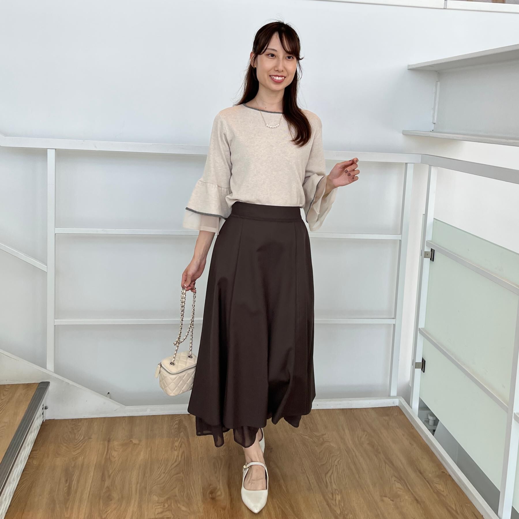 Couture broach「【マシンウォッシャブル・美シルエット】裾シアーフレアスカート」|スカート|