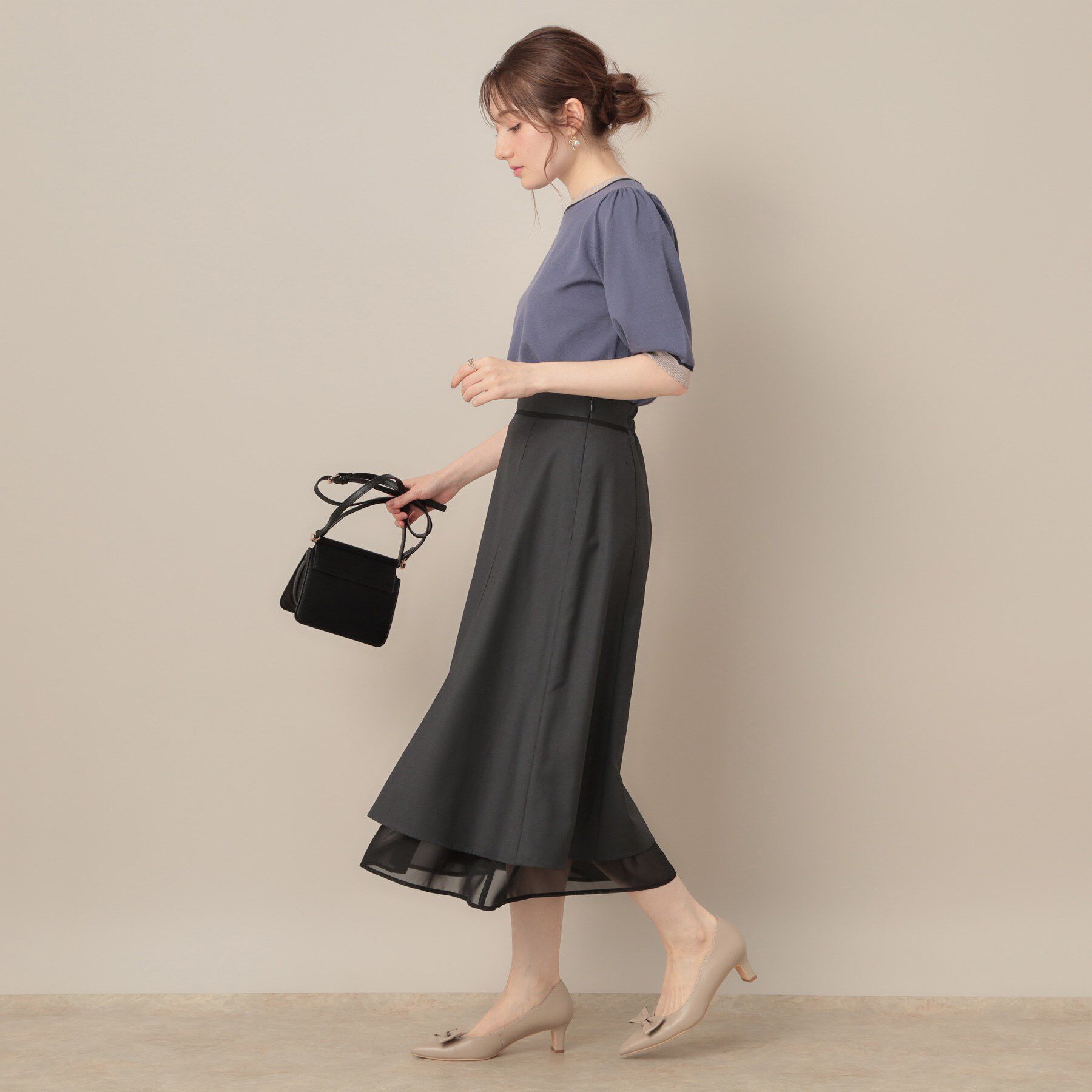 Couture broach「【マシンウォッシャブル・美シルエット】裾シアーフレアスカート」|スカート|