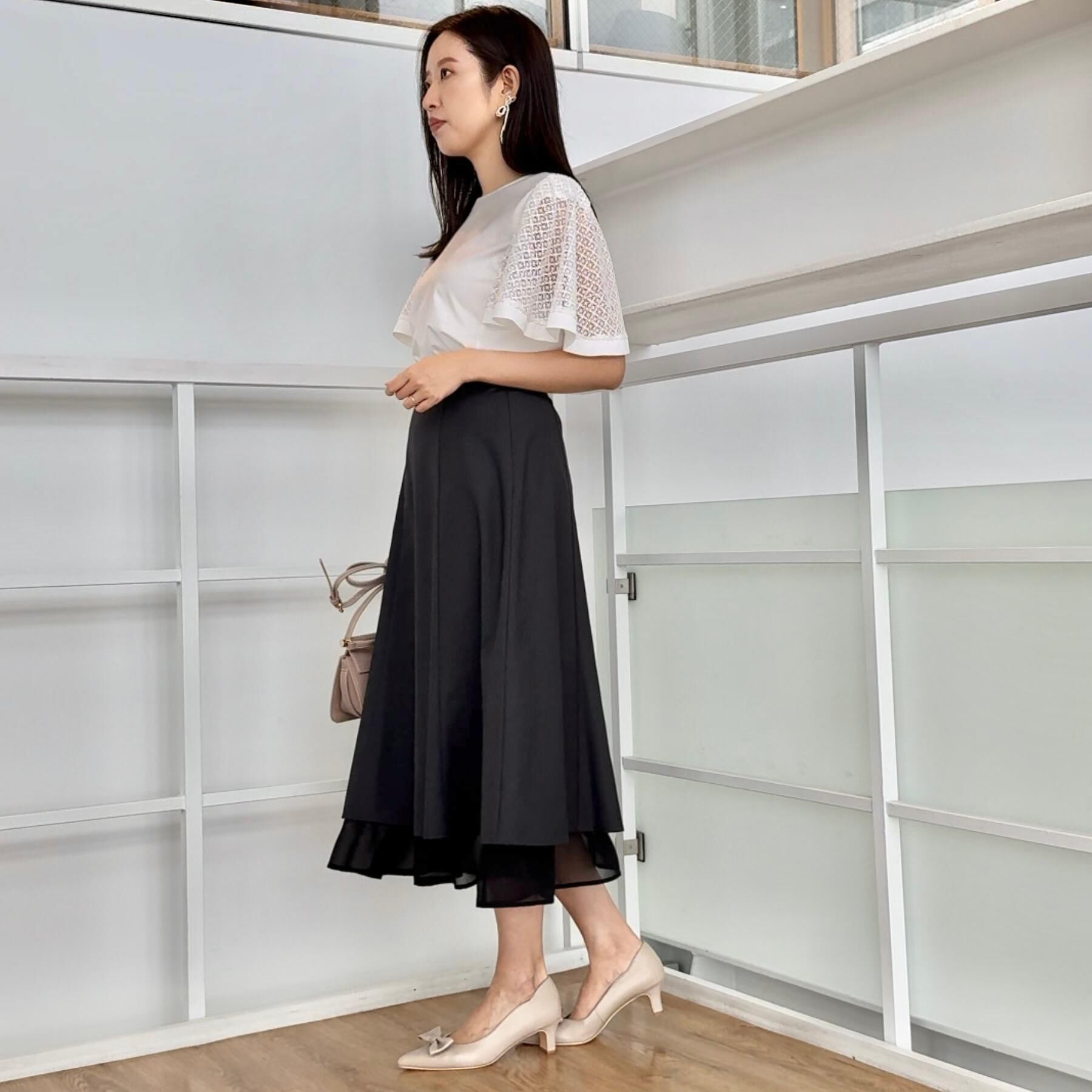 Couture broach「【マシンウォッシャブル・美シルエット】裾シアーフレアスカート」|スカート|