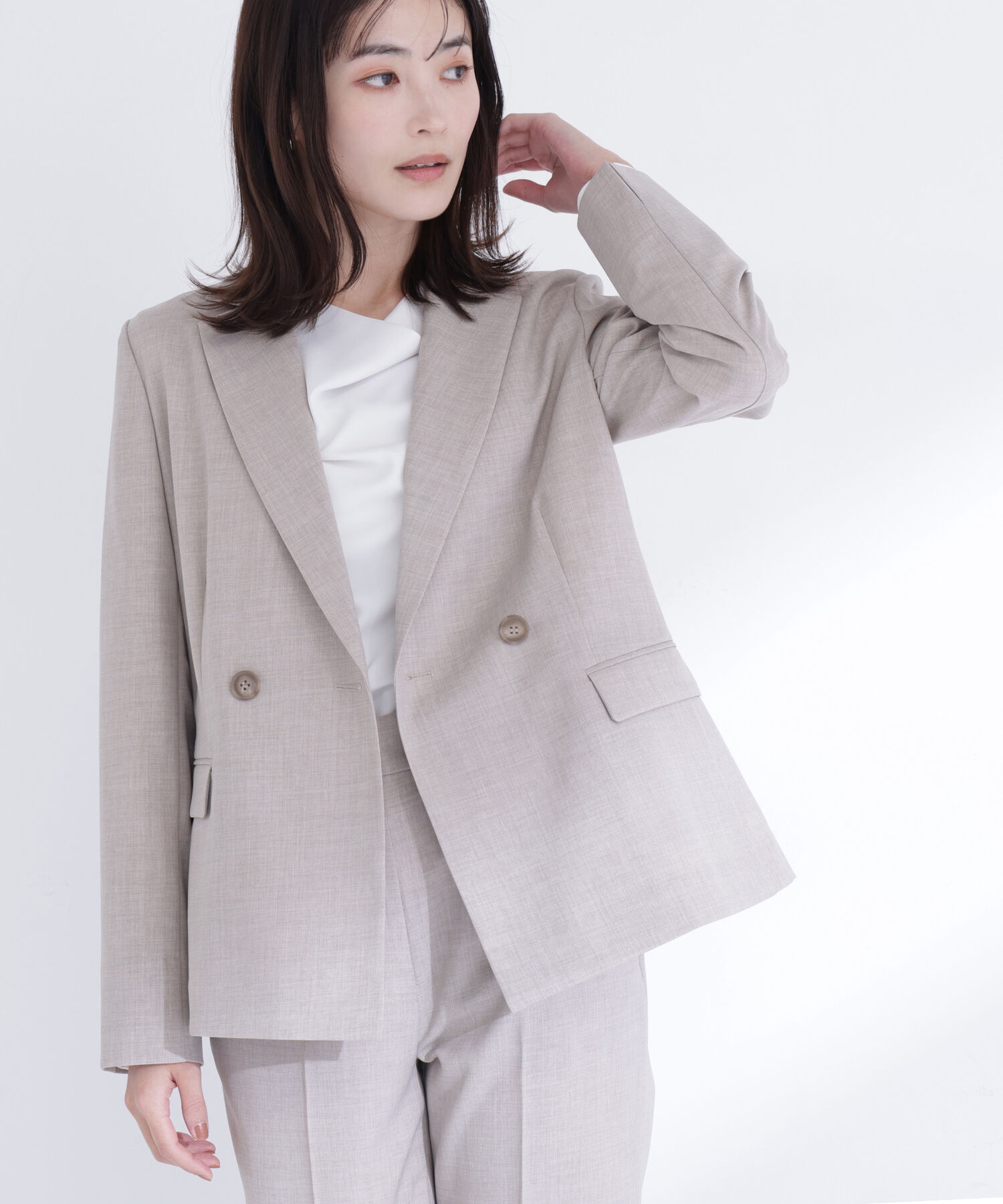  「リネンライク SETUP ダブルボタンジャケット」|その他|
