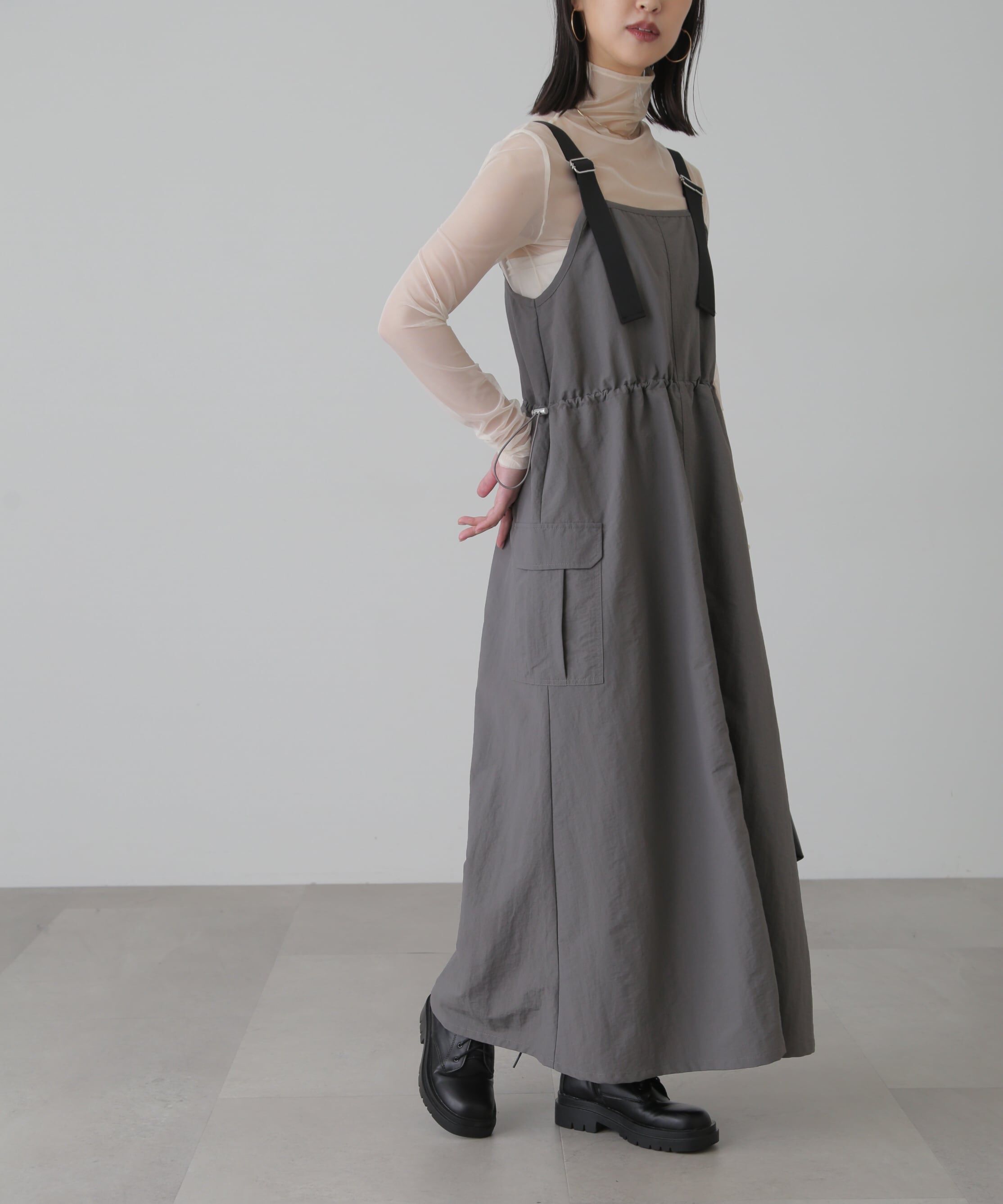  「ウエストドロストナイロンジャンパースカート」|ワンピース|