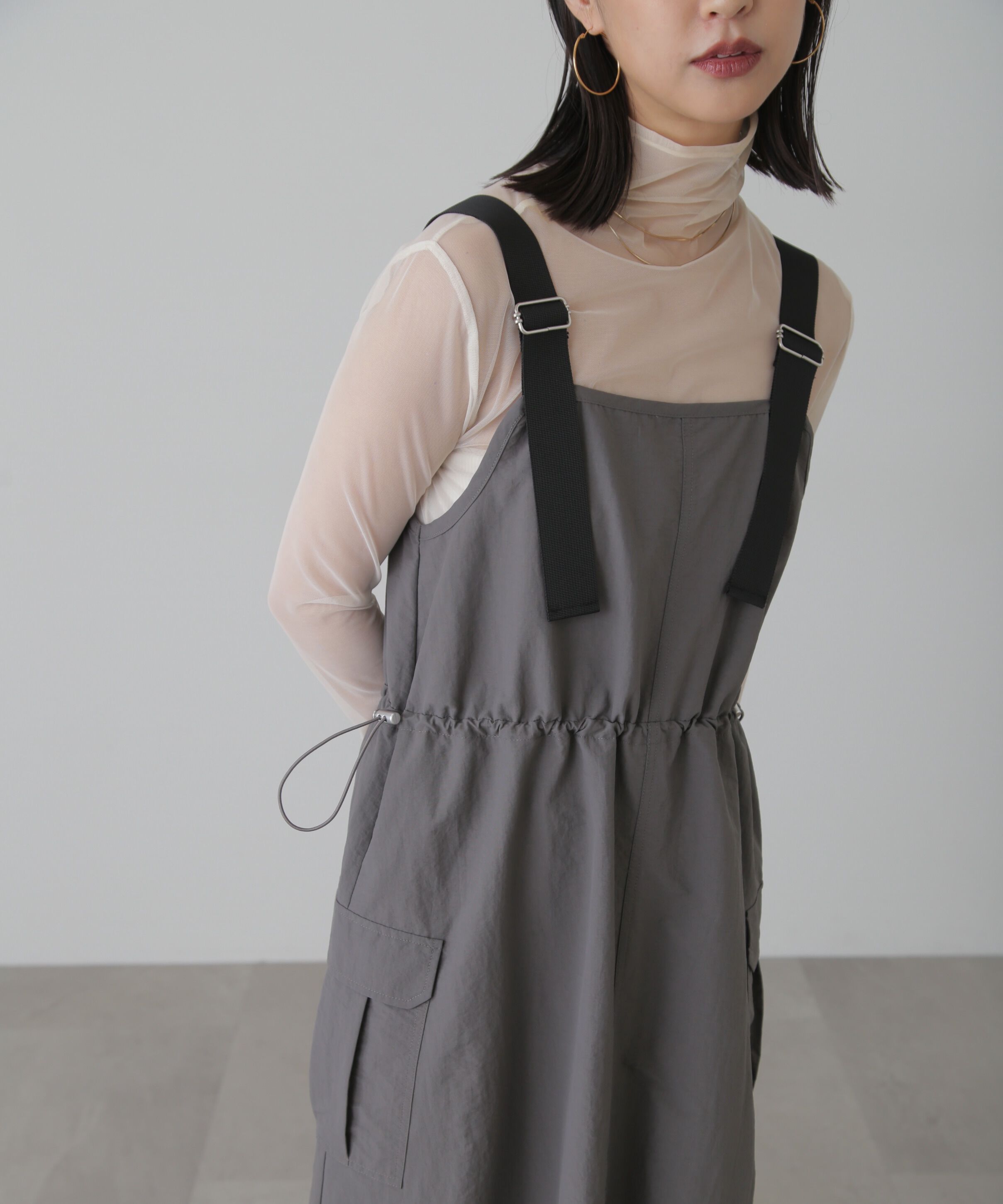  「ウエストドロストナイロンジャンパースカート」|ワンピース|