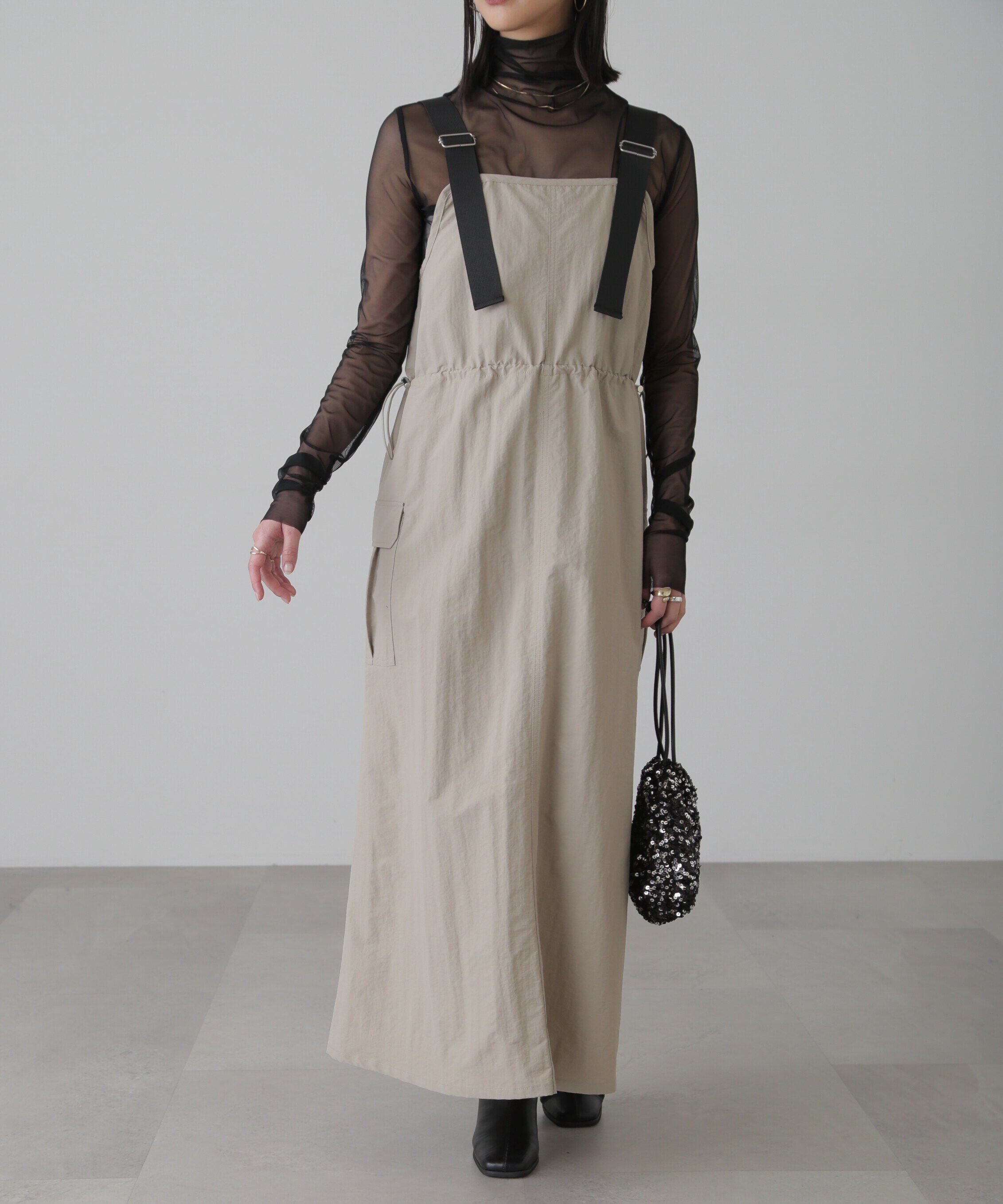  「ウエストドロストナイロンジャンパースカート」|ワンピース|