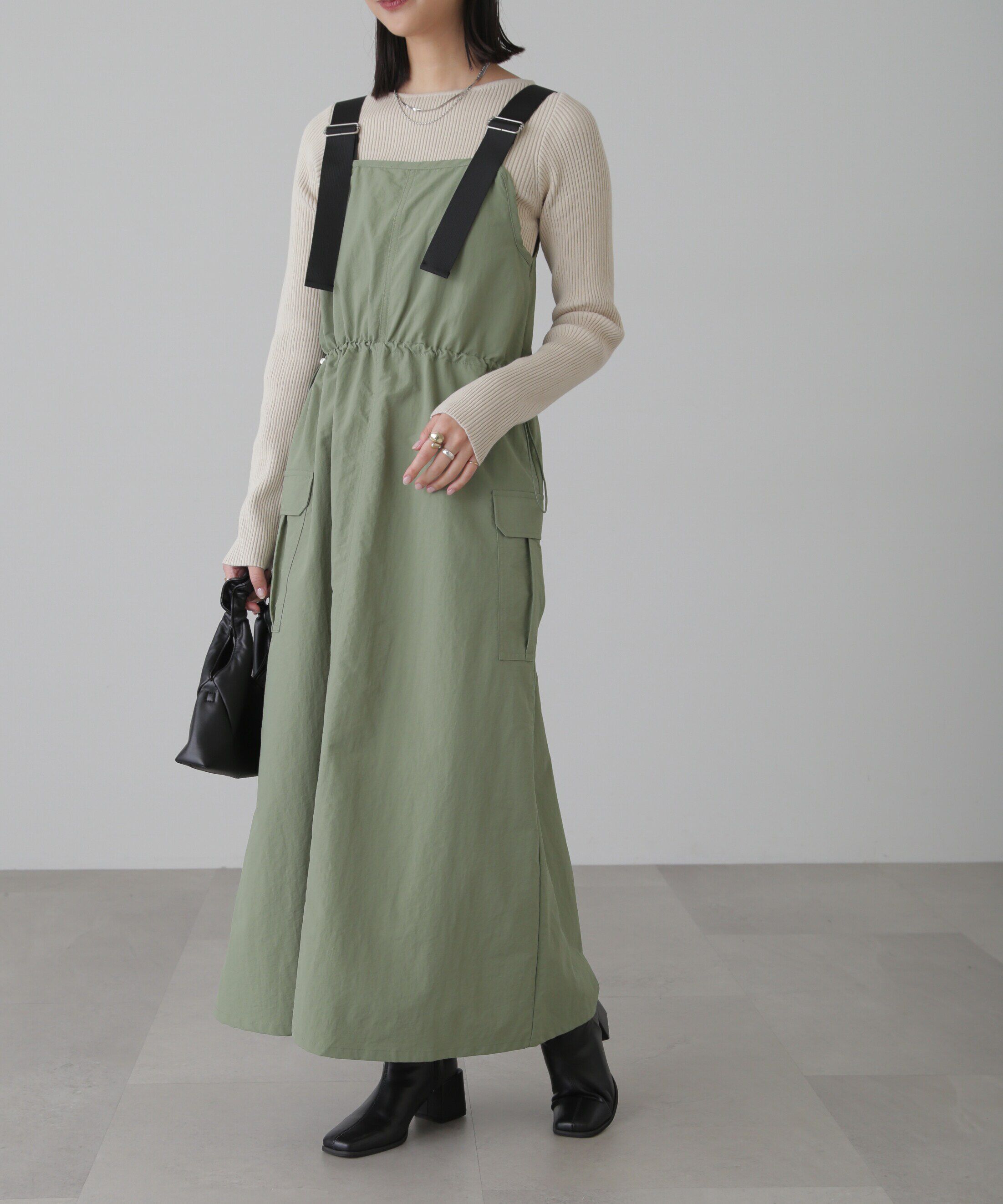  「ウエストドロストナイロンジャンパースカート」|ワンピース|