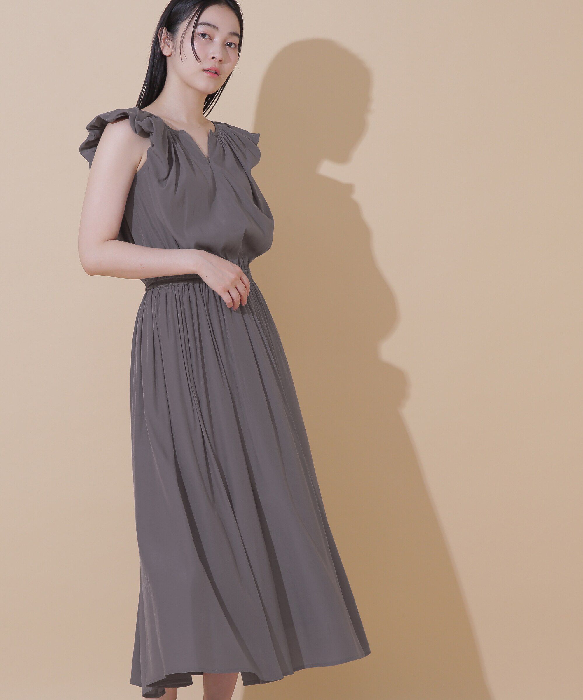  「バルーンスリーブセットアップ」|ワンピース|チャコールグ 1