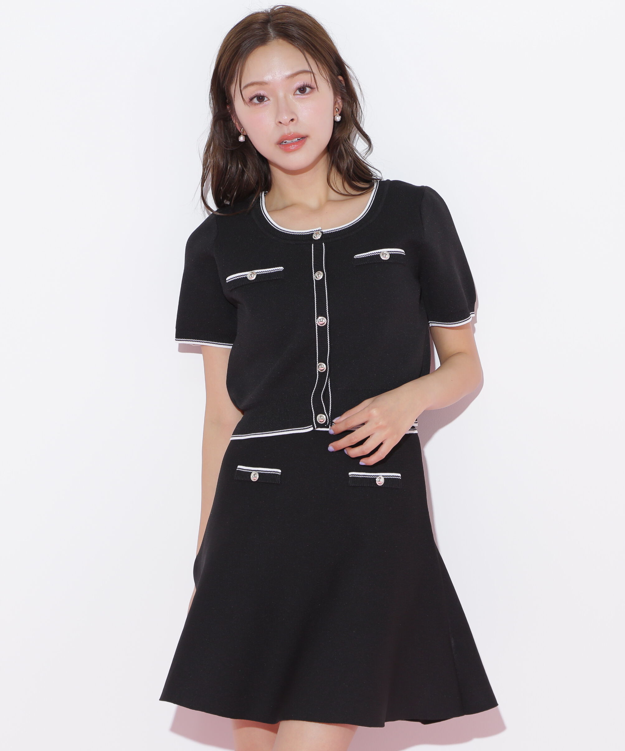  「配色ラインフレアスカートセットアップ」|ワンピース|ブラック