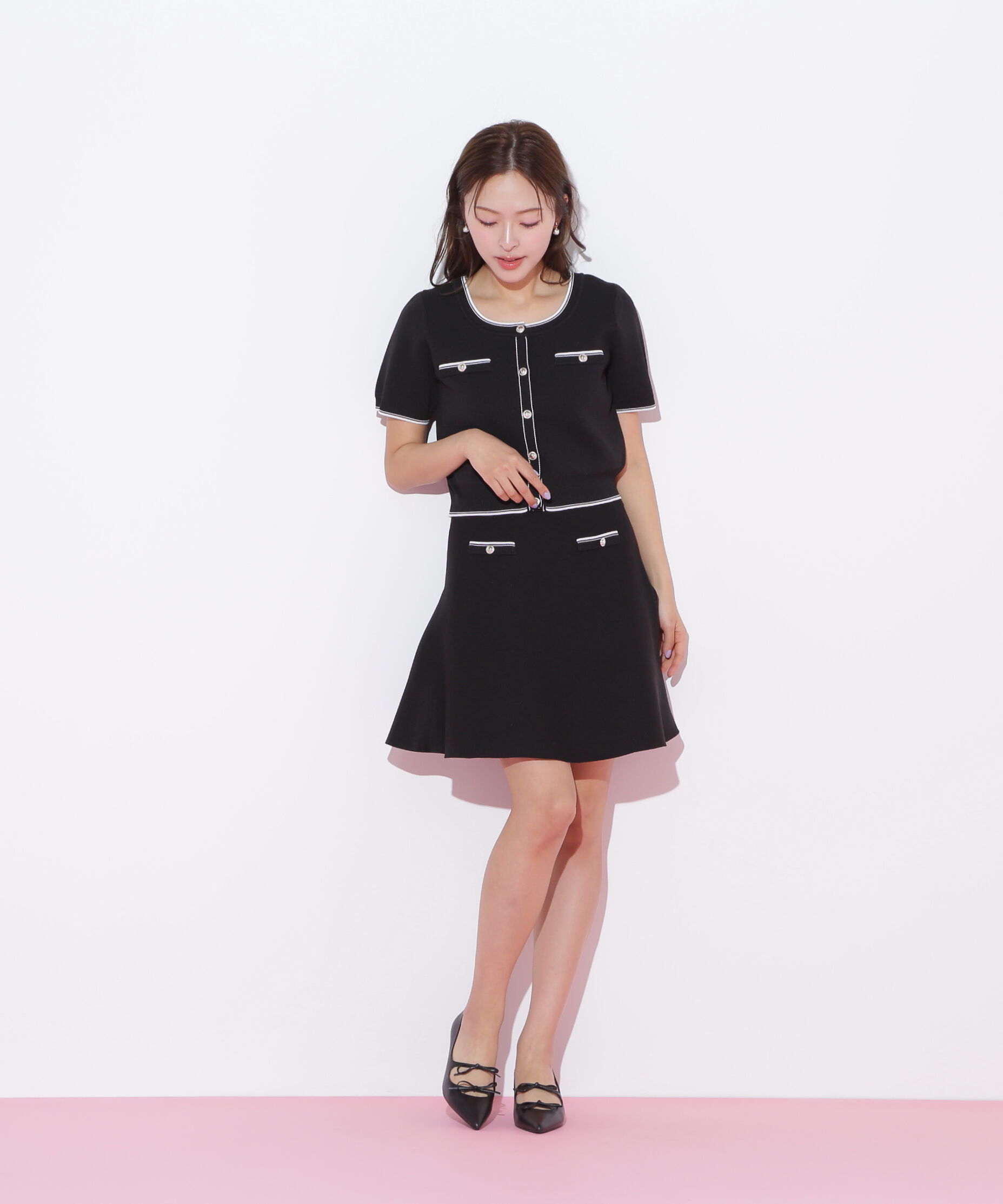  「配色ラインフレアスカートセットアップ」|ワンピース|