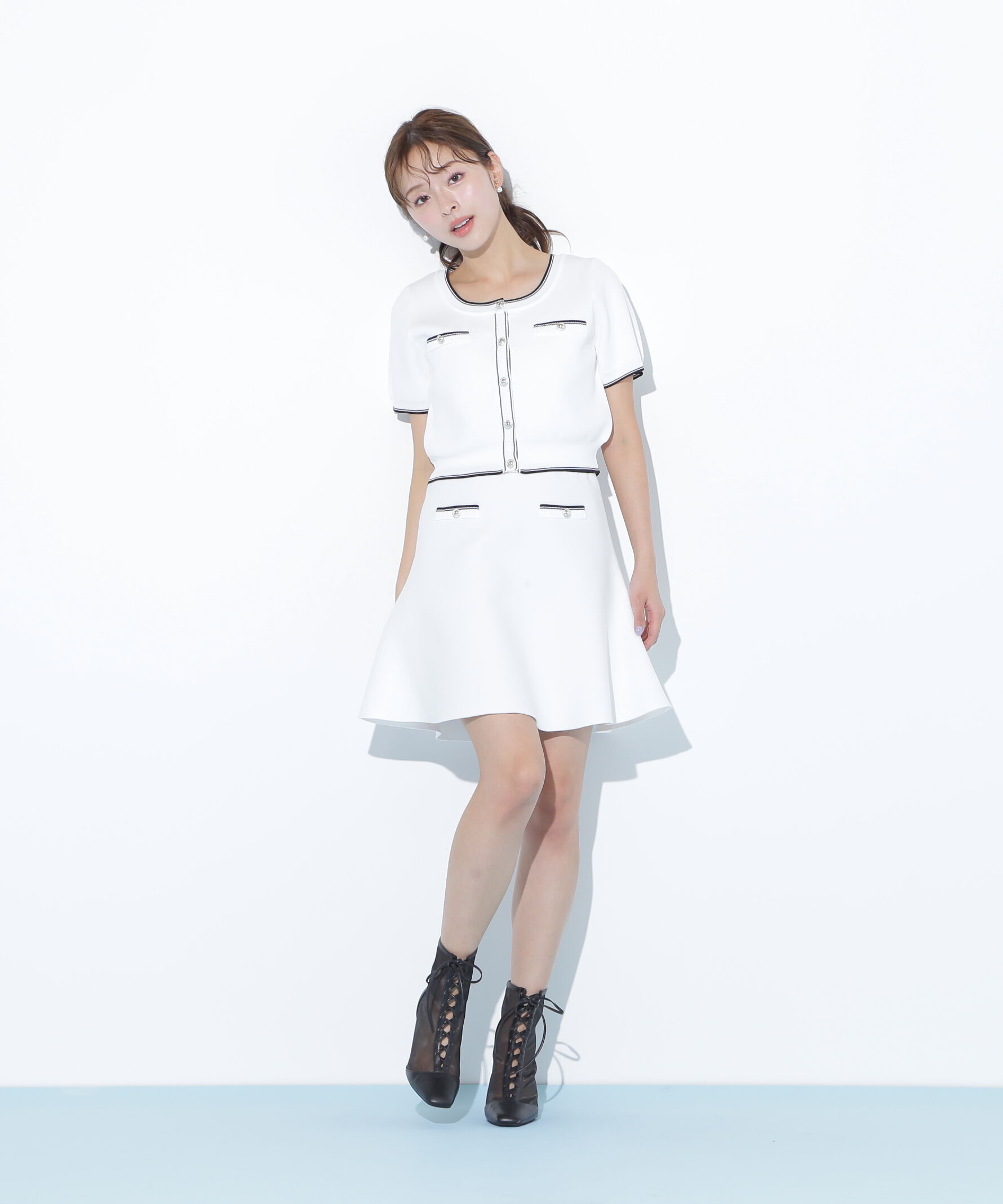  「配色ラインフレアスカートセットアップ」|ワンピース|