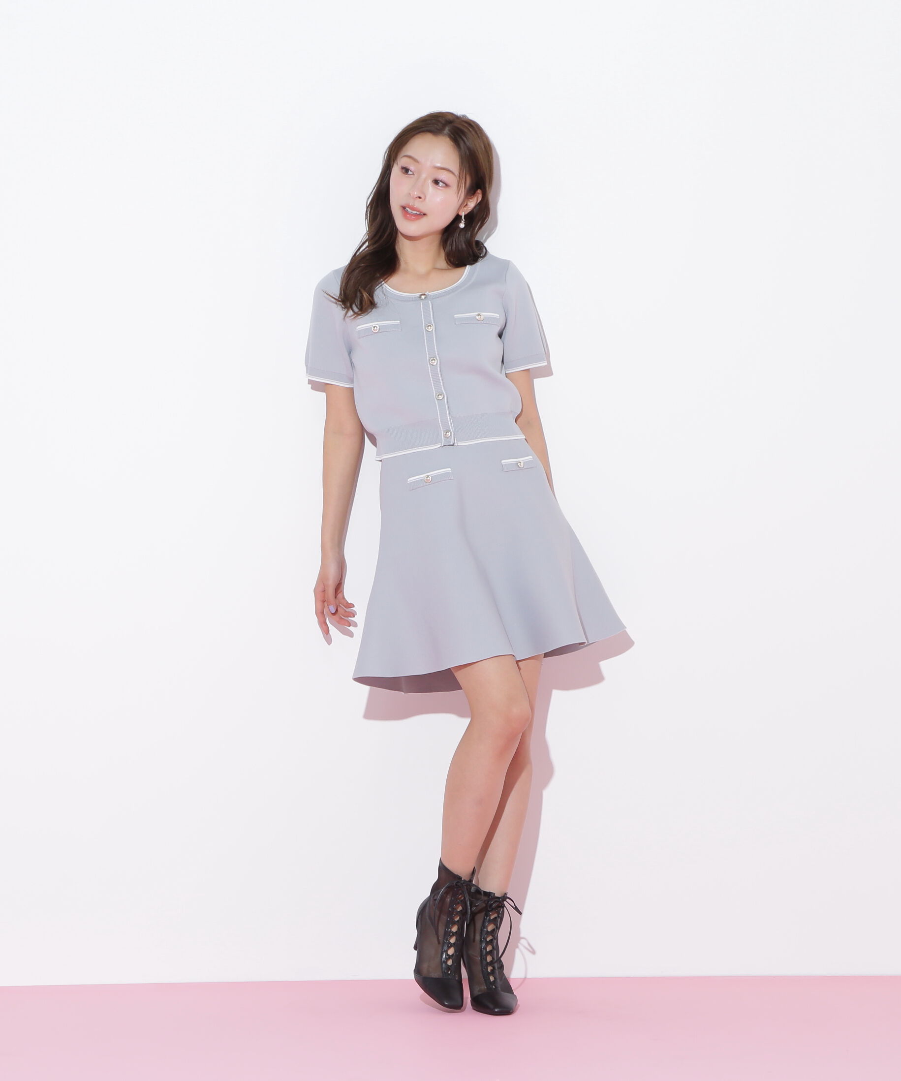  「配色ラインフレアスカートセットアップ」|ワンピース|