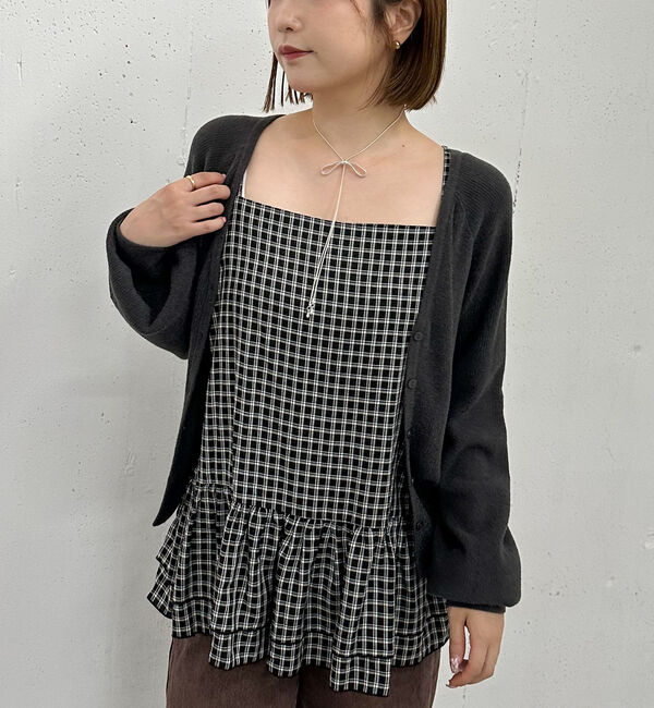 archives「片畦ニットＣＤ&times;チェックキャミチュニックＳＥＴ」|カーディガン|CHARCOAL GRAY