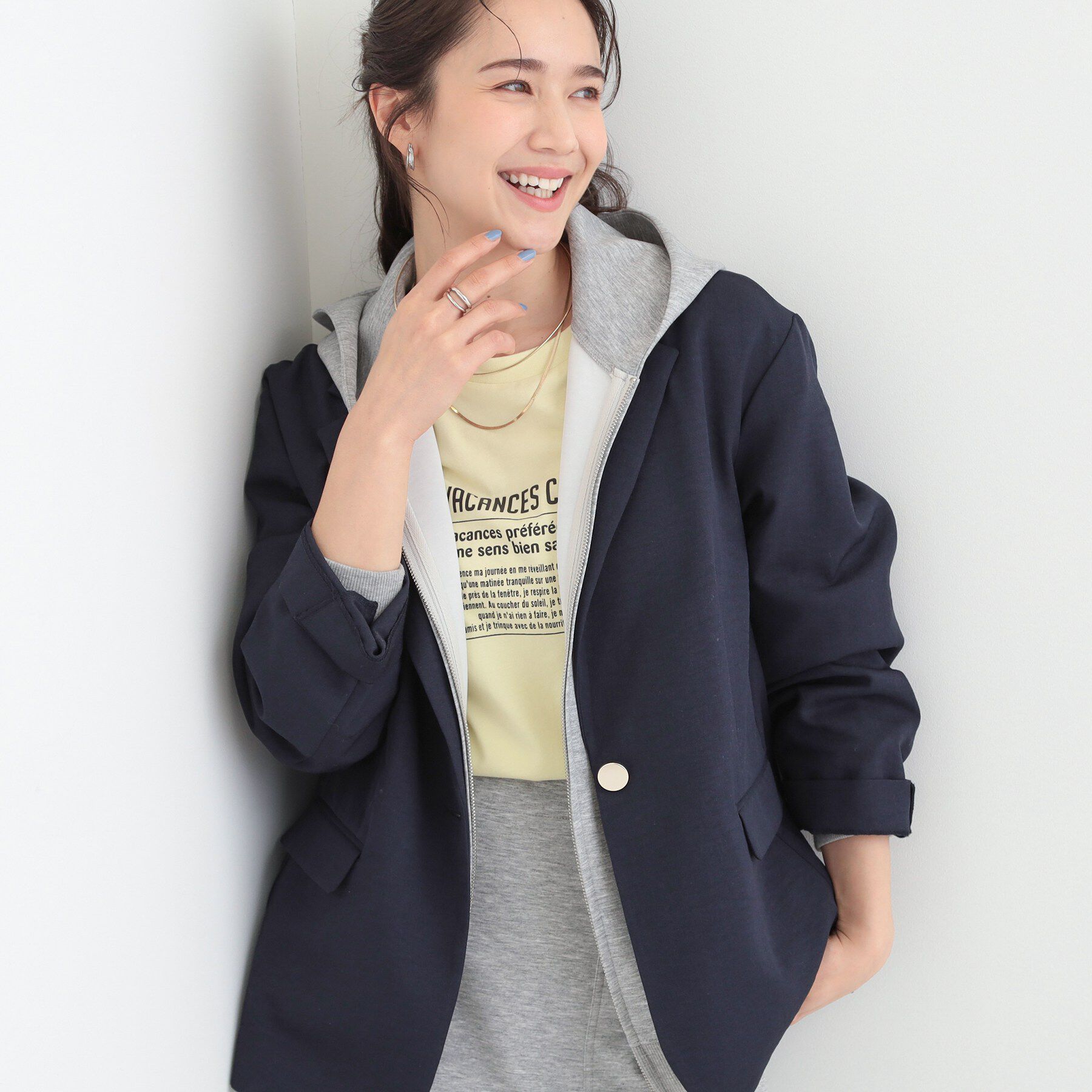 SHOO･LA･RUE「【S-LL/セットアップ可/イージーケア/UV】オンにもオフにも シングルジャケット」|テーラードジャケット|ネイビー(094)