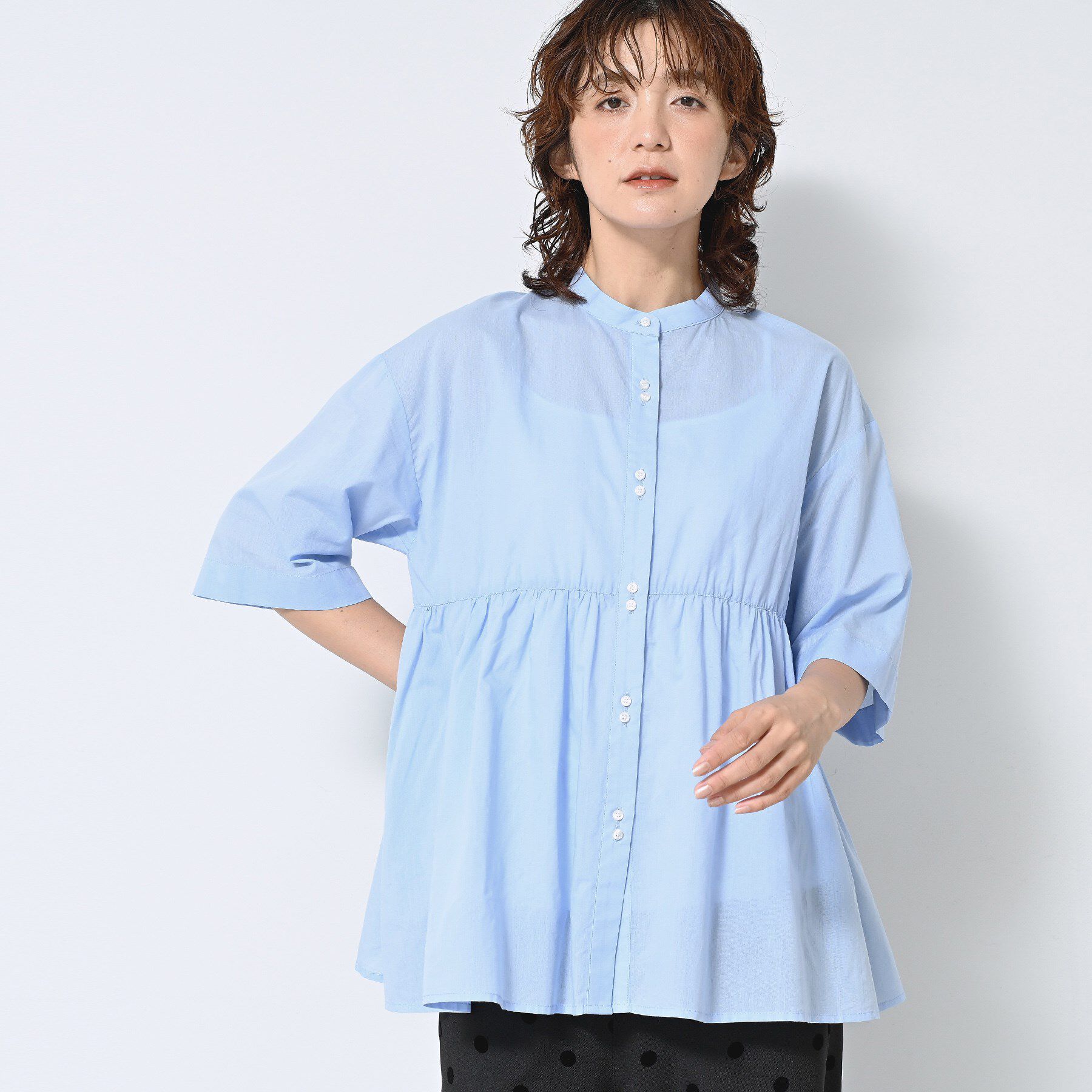 Dessin「【洗える／体型カバー】バンドカラーペプラムブラウス」|シャツ・ブラウス|