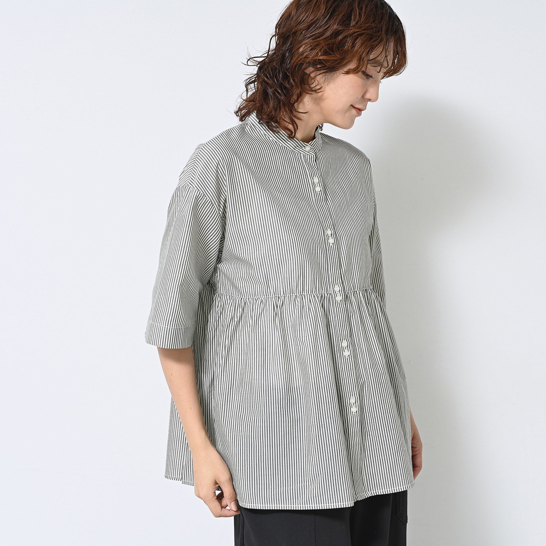 Dessin「【洗える／体型カバー】バンドカラーペプラムブラウス」|シャツ・ブラウス|