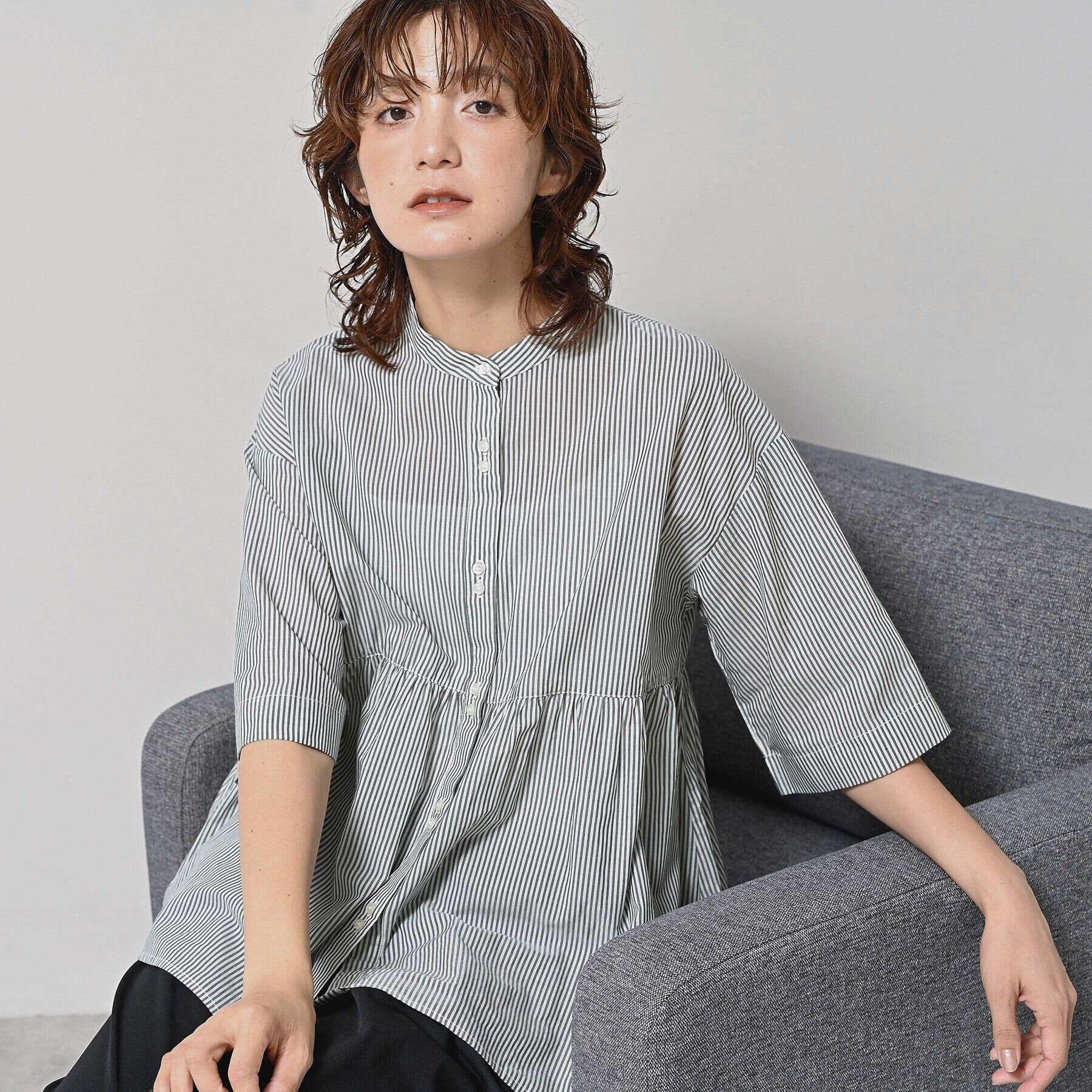 Dessin「【洗える／体型カバー】バンドカラーペプラムブラウス」|シャツ・ブラウス|ブラック(319)