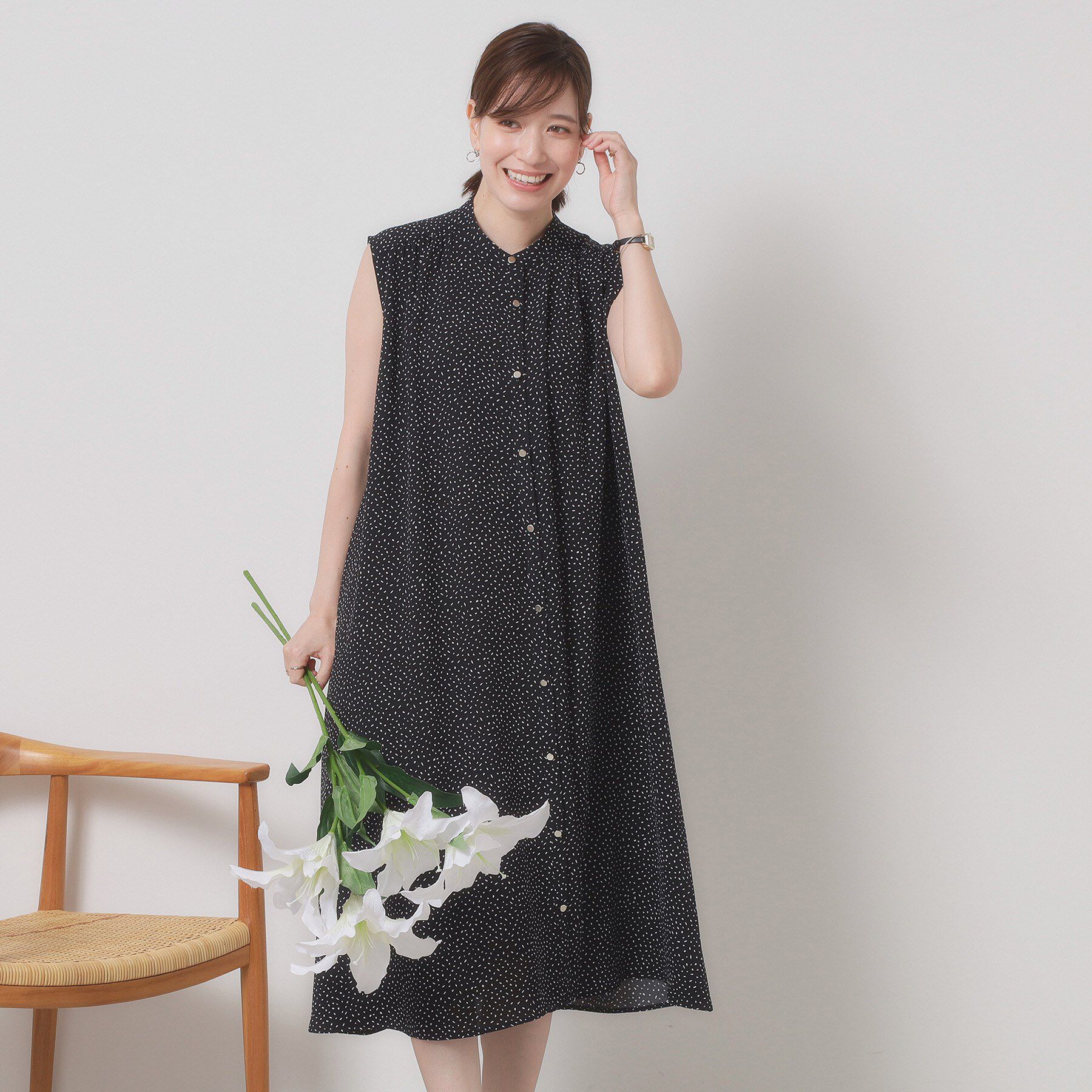 ITS&rsquo;DEMO「【接触冷感／手洗い可】前開きワンピース」|ワンピース|ブラック(119)