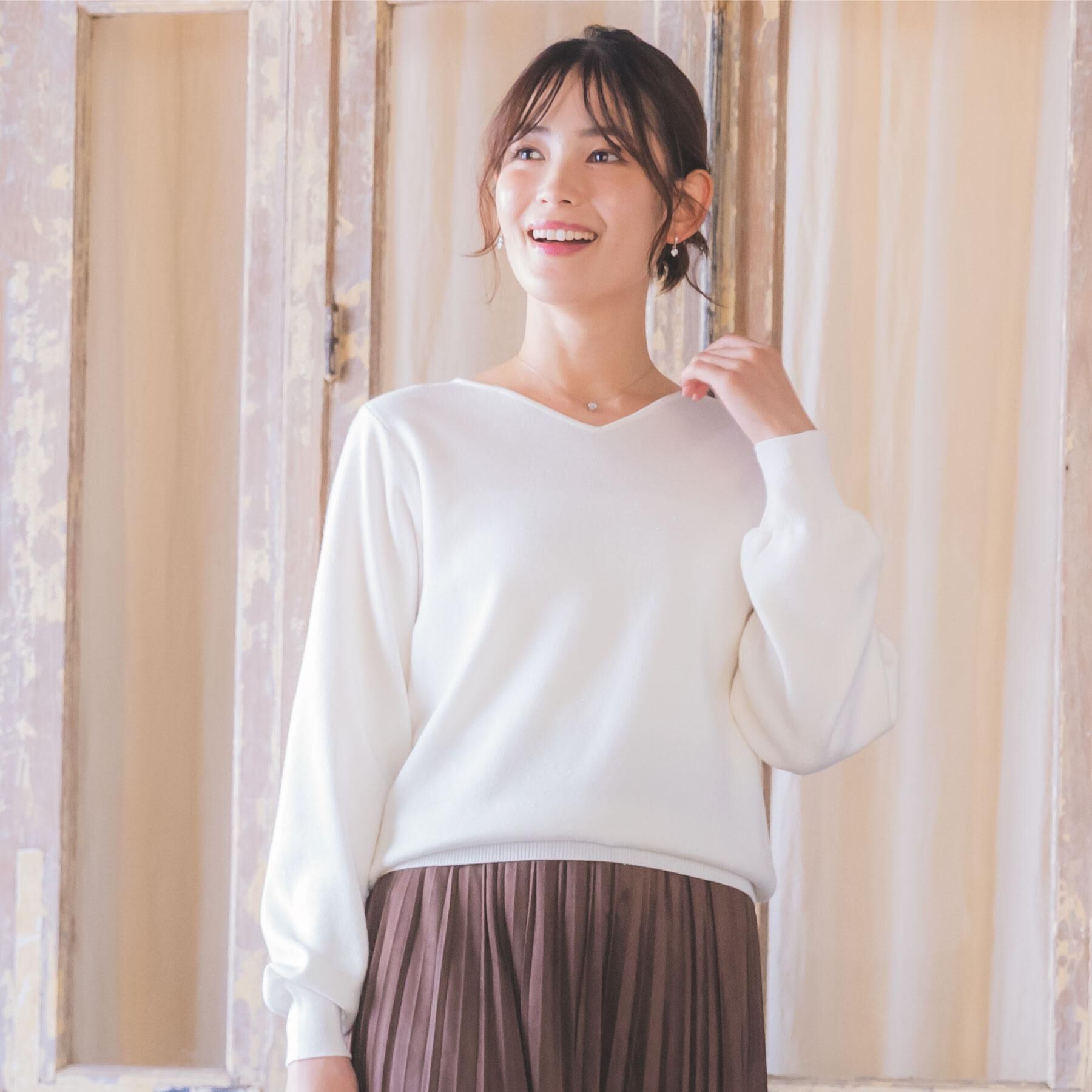 ITS&rsquo;DEMO「【手洗い可】アンジェリーナ総針vネックニット」|ニット・セーター|