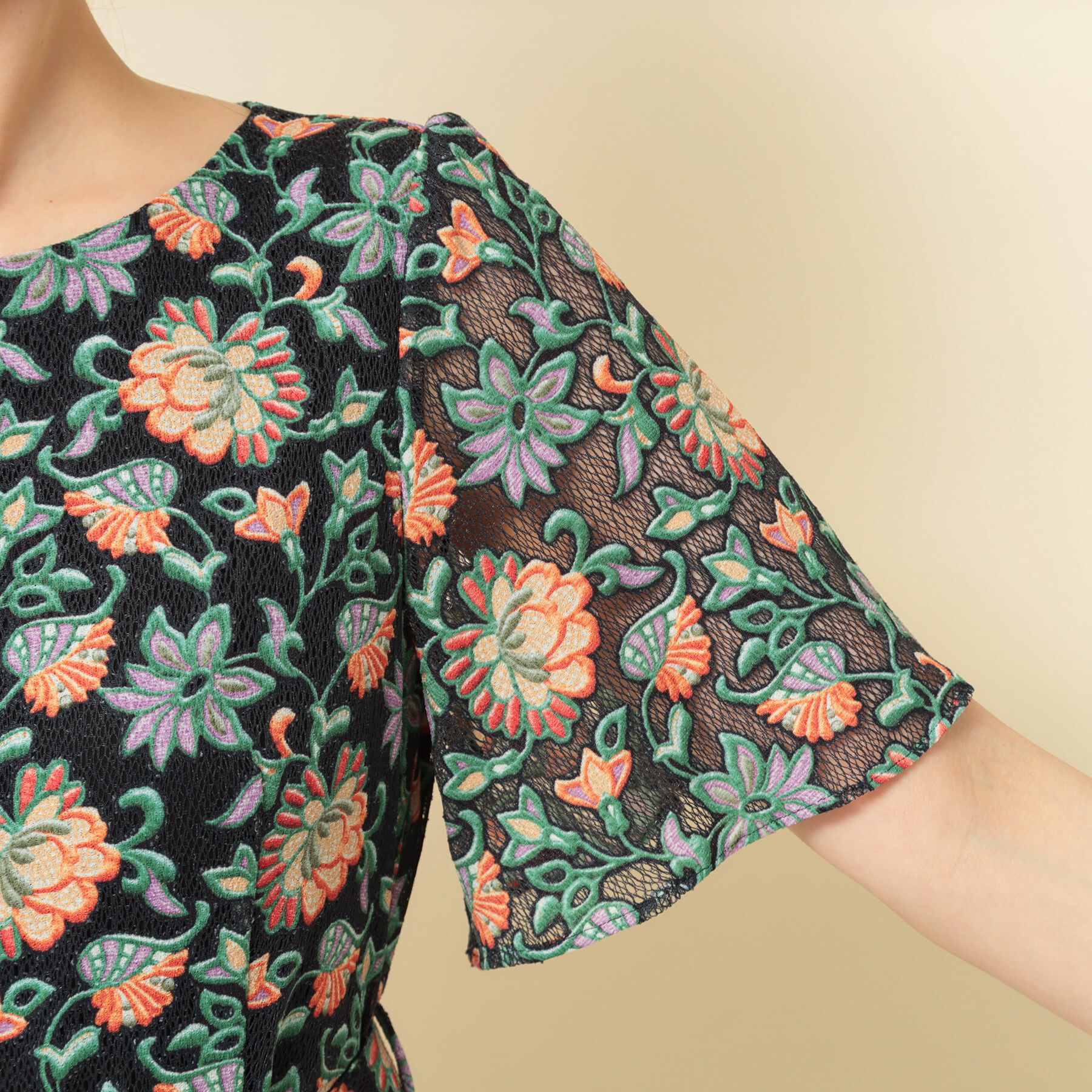 SunaUna「【オパール加工レース／リボン付き】フィット＆フレアワンピース」|ワンピース|