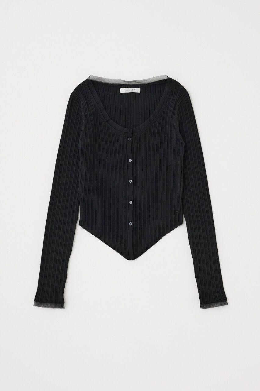 MOUSSY「TULLE TRIM カーディガン」|カーディガン|BLK
