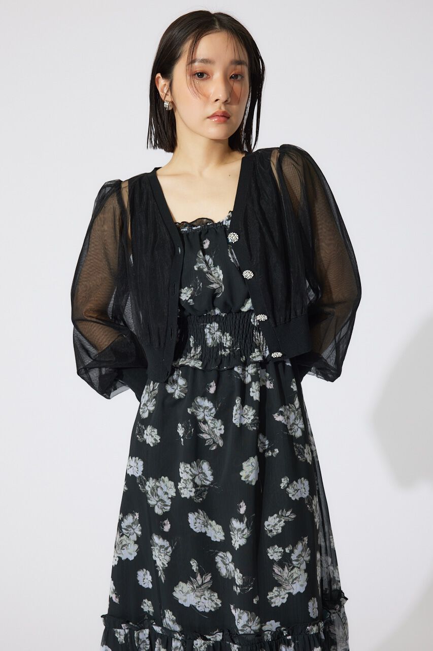 rienda「チュールドッキングシアーニットカーディガン」|カーディガン|BLK