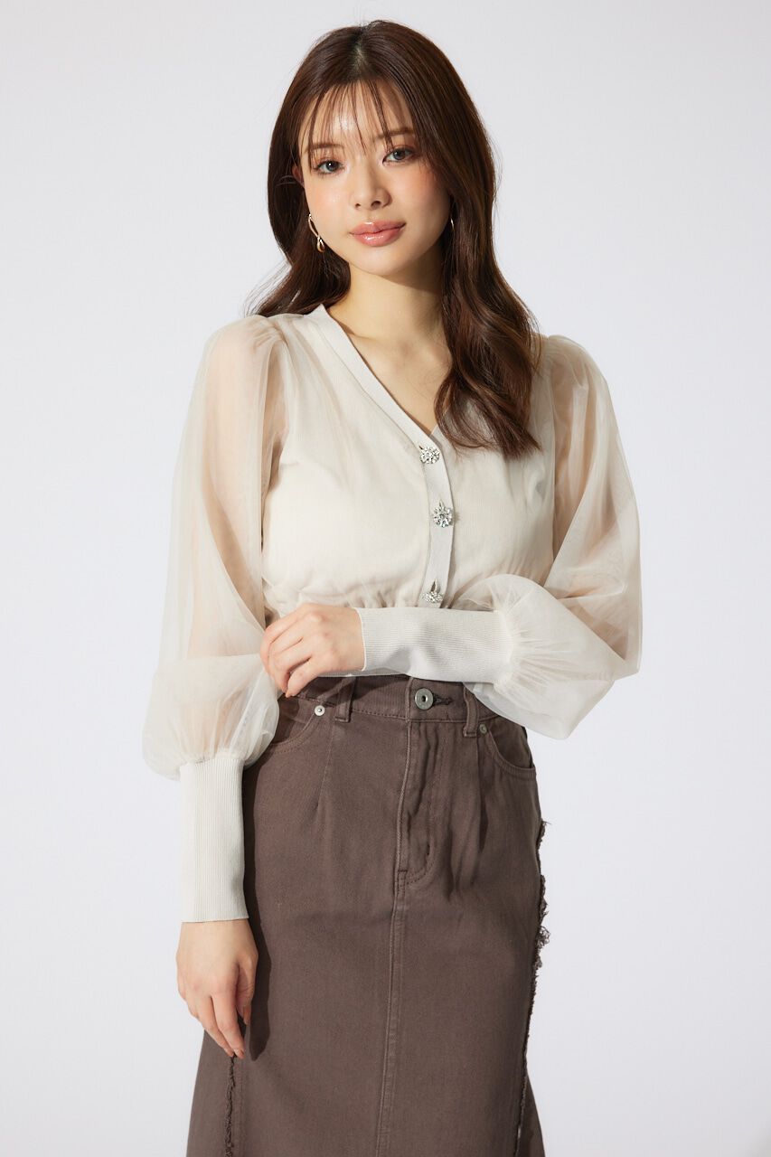 rienda「チュールドッキングシアーニットカーディガン」|カーディガン|BEG