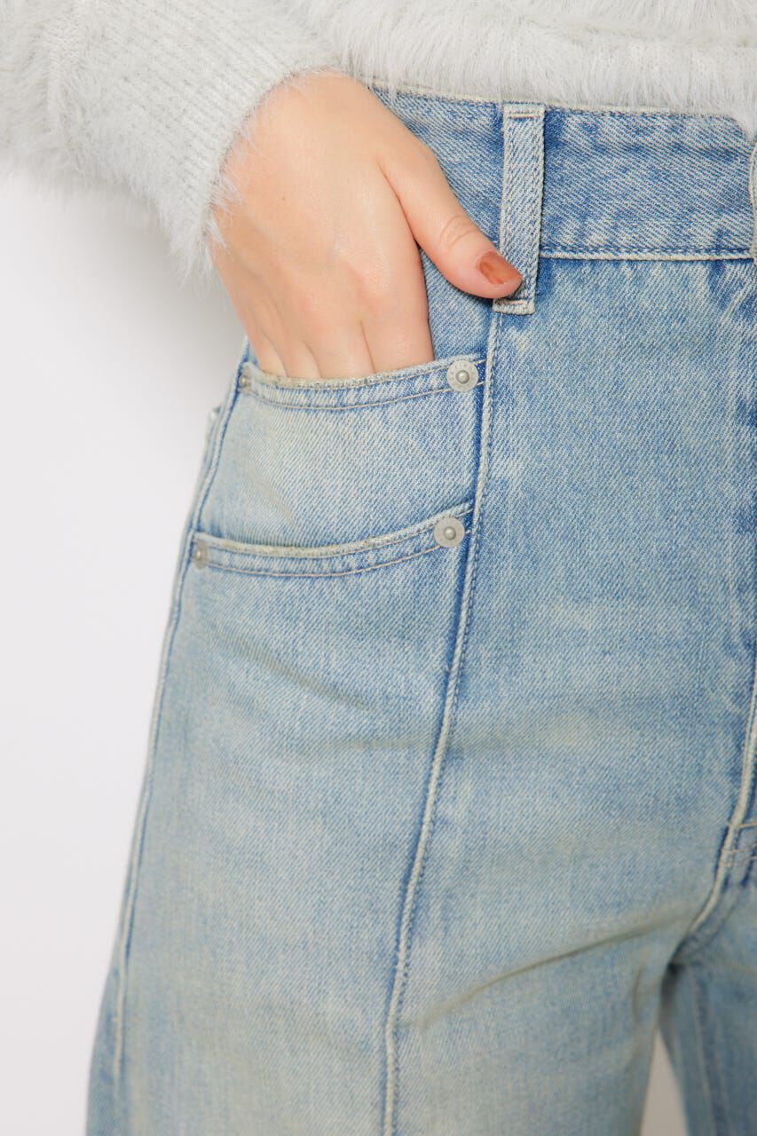 rienda「フロントボタンデザインハイウエストデニムパンツ」|デニム|