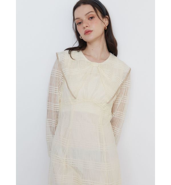 CALNAMUR「RIBBON COLLAR LACE OP/リボンカラーレースワンピース」|ワンピース|