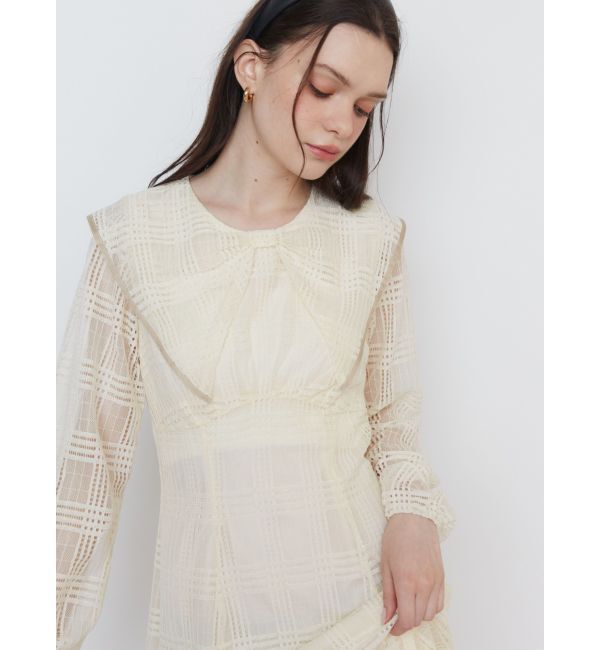 CALNAMUR「RIBBON COLLAR LACE OP/リボンカラーレースワンピース」|ワンピース|