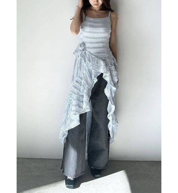 CALNAMUR「ROSE ASYMMETRIC HEM LONG OP/ローズアシンメトリーヘムロングワンピース」|ワンピース|