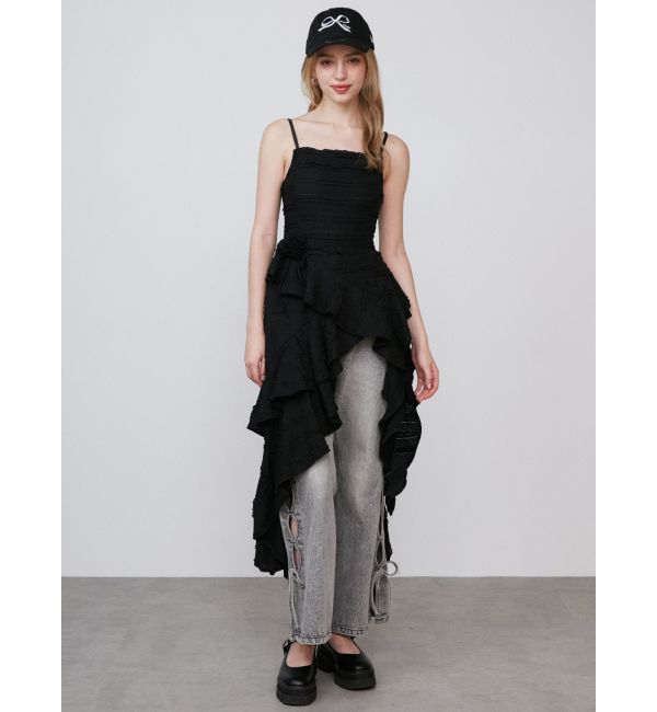 CALNAMUR「ROSE ASYMMETRIC HEM LONG OP/ローズアシンメトリーヘムロングワンピース」|ワンピース|