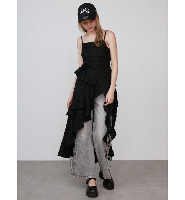 CALNAMUR「ROSE ASYMMETRIC HEM LONG OP/ローズアシンメトリーヘムロングワンピース」|ワンピース|