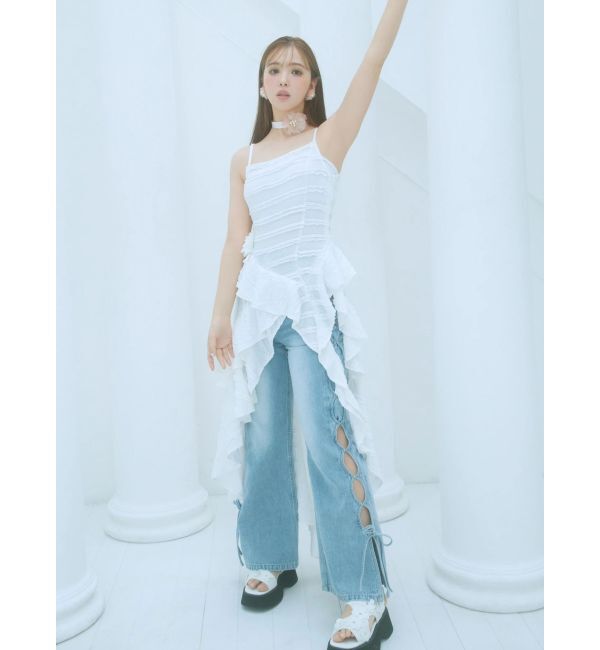 CALNAMUR「ROSE ASYMMETRIC HEM LONG OP/ローズアシンメトリーヘムロングワンピース」|ワンピース|