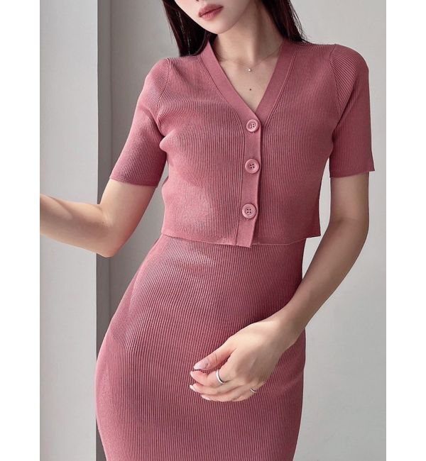 RESEXXY「五分袖ショートカーディガン【セットアップ着用可能】」|カーディガン|ピンク