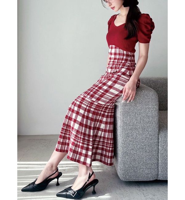 RESEXXY「ショルダーオープンマーメイドニットワンピース」|ワンピース|レッド