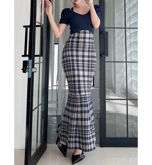 RESEXXY「ショルダーオープンマーメイドニットワンピース」|ワンピース|ブルー