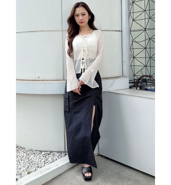 MERCURYDUO「シアーフロントリボンカーデ」|カーディガン|