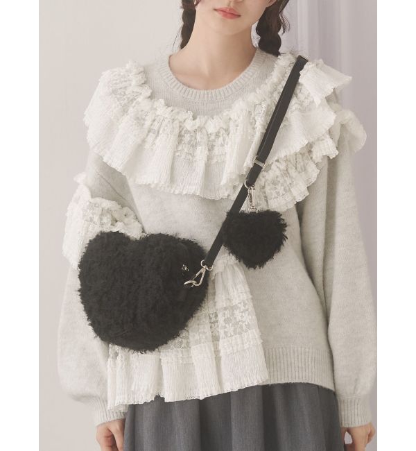 merry jenny「fluffy heart bag」|ショルダー・メッセンジャー|ブラック
