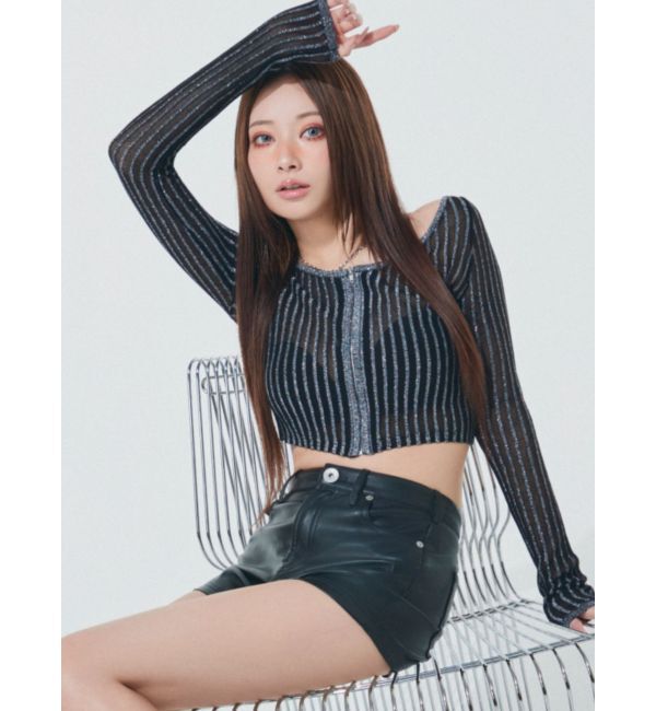 GYDA「ラメシアーオフショルショートニットカーディガン」|カーディガン|