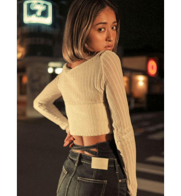 GYDA「ラメシアーオフショルショートニットカーディガン」|カーディガン|