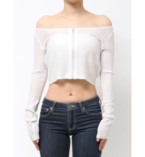 GYDA「ラメシアーオフショルショートニットカーディガン」|カーディガン|