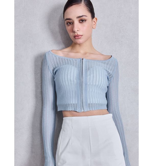 GYDA「ラメシアーオフショルショートニットカーディガン」|カーディガン|