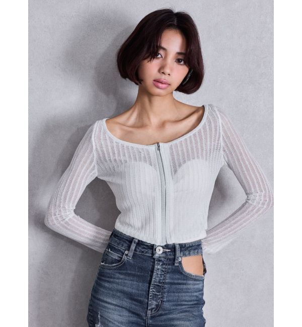 GYDA「ラメシアーオフショルショートニットカーディガン」|カーディガン|