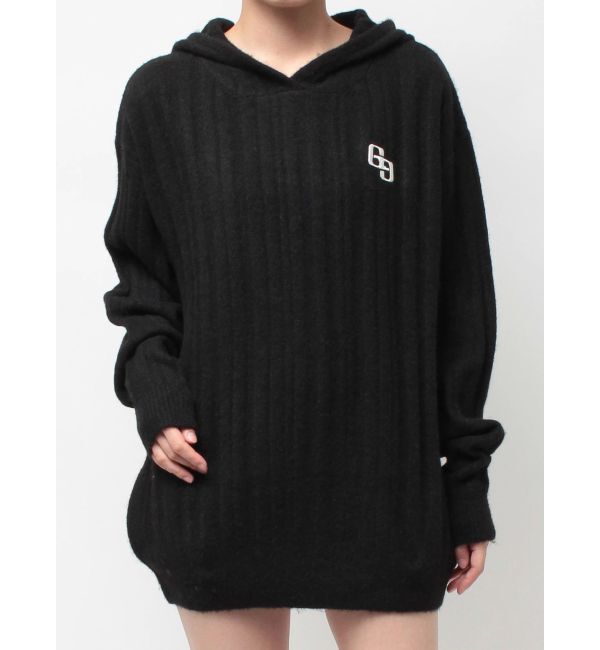 GYDA「ランダムリブGG HOODIEニットチュニック」|ワンピース|ブラック