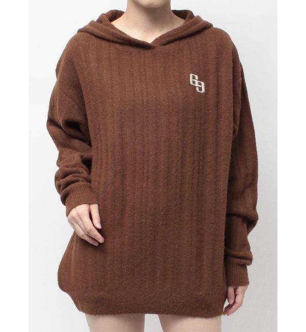 GYDA「ランダムリブGG HOODIEニットチュニック」|ワンピース|ブラウン